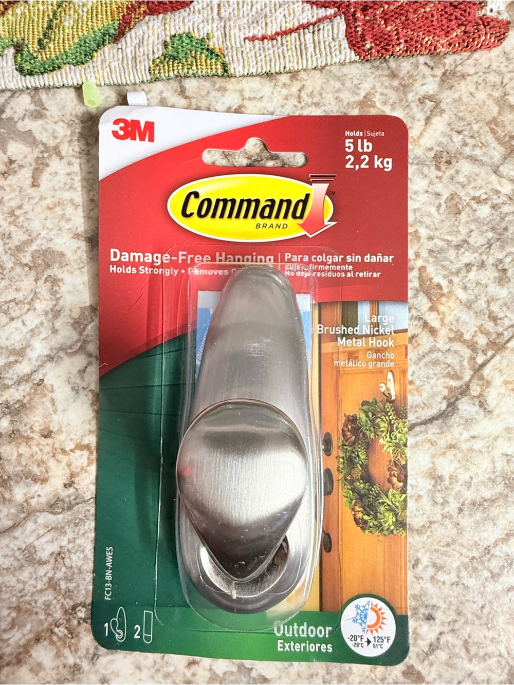 Commando Brushed Nickel Large Metal Hook - Silver